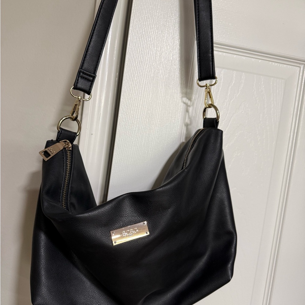 BCBG Paris Black Shoulder Bag with Gold Accents